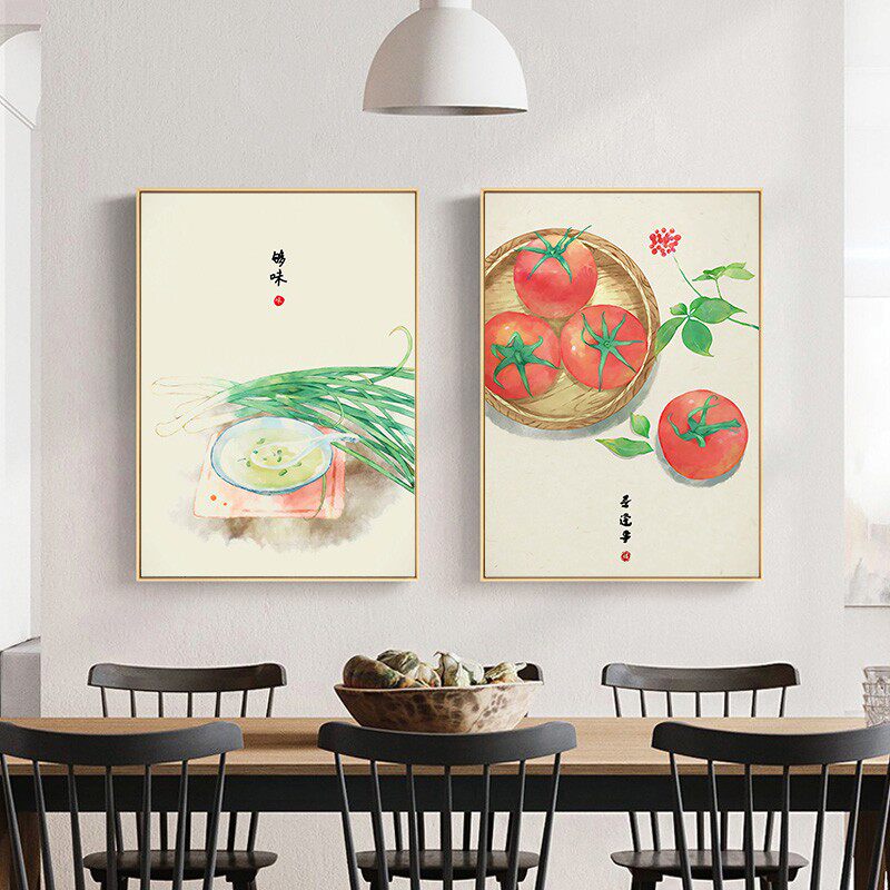 蔬菜新中式餐厅装饰画饭厅厨房挂画客厅壁N画中国风餐桌墙面墙画