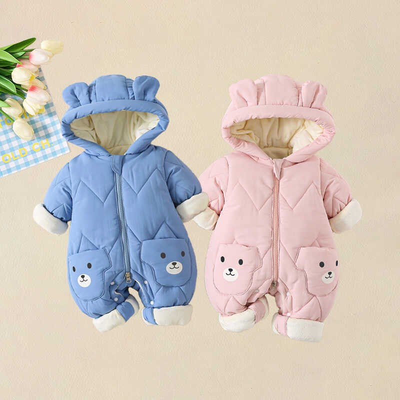 婴儿冬装连体衣宝宝羽绒棉服秋冬加厚加绒保暖爬服新生儿外出抱衣