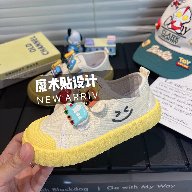 男童小汽车帆布鞋春秋款幼儿园室内鞋儿童鞋男宝宝入园鞋软底防滑