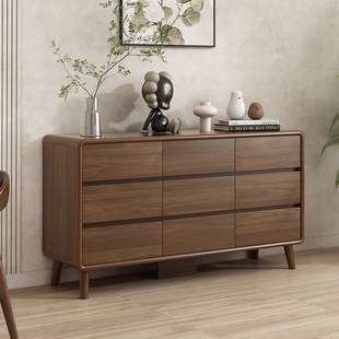 中式卧室斗柜储物柜客厅s收纳柜靠墙床尾九斗柜实木框五斗橱胡桃