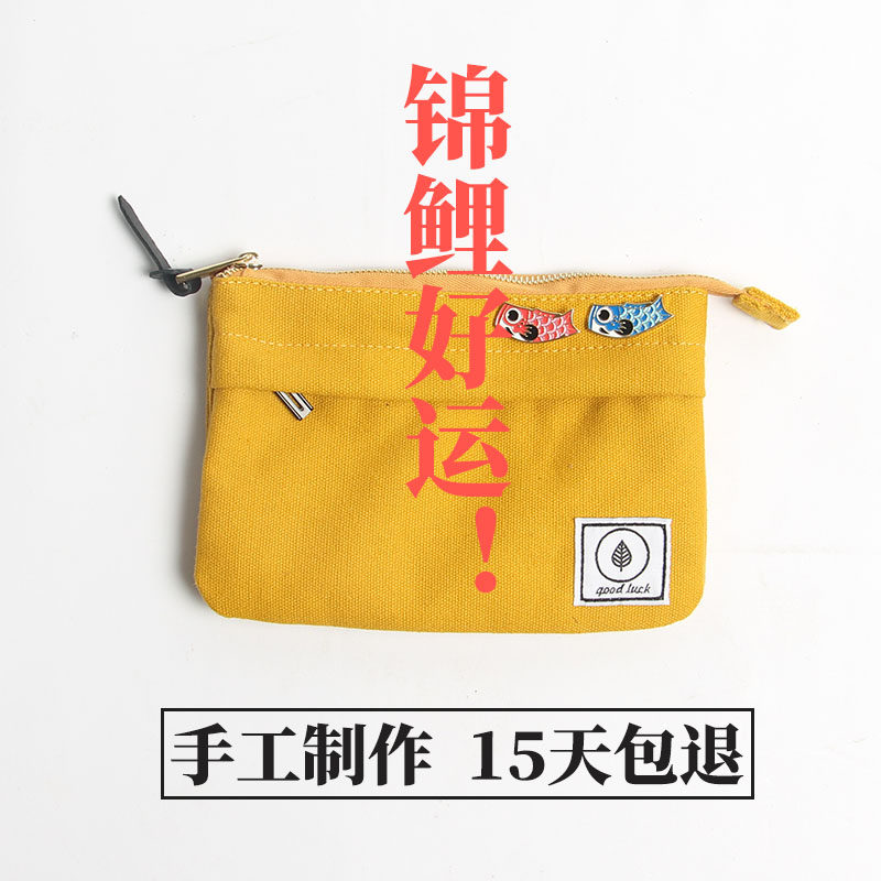 帆布手机手抓包女手拿包简约大容量布艺双层拉链包布袋零钱包ins