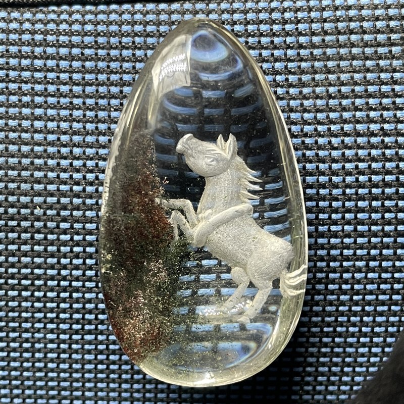 天然白水晶雕刻 传统内雕 生肖马 绿幽灵吊坠挂件可打孔