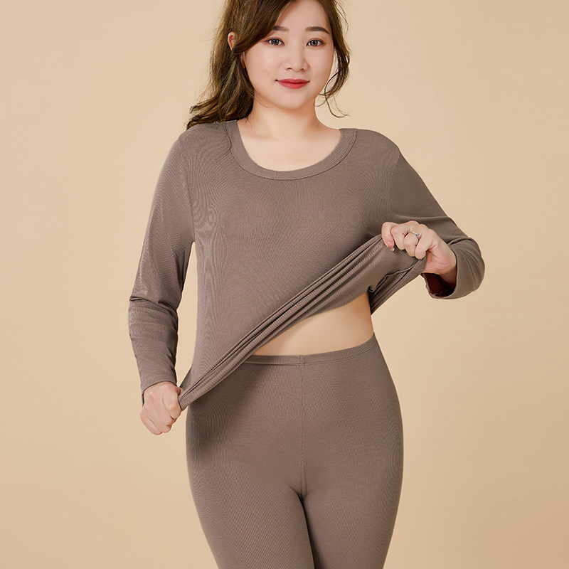 大码秋衣套装200斤女士秋裤红色圆领薄美体塑身胖Tmm打底保暖内衣