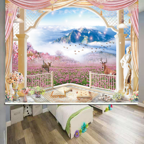 风景画窗帘遮光遮阳卷帘定制胀紧式免打孔厨房卫生V间卧室手拉升