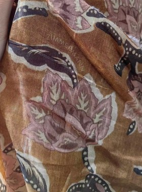 ZIM新款新花 高支高密竹节棉面料深卡其色底印花布料 宽135CM