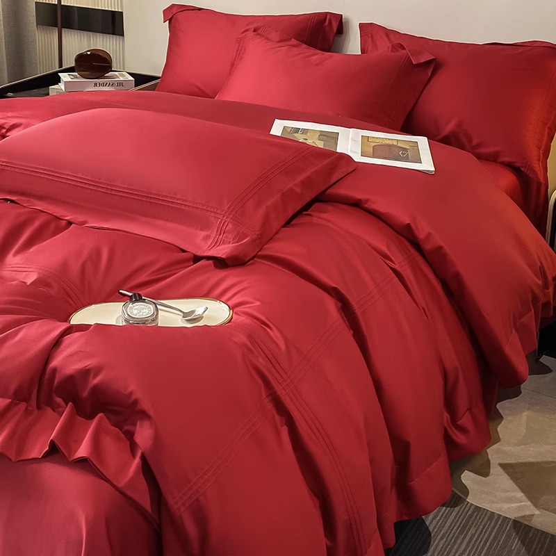 简约结婚四件套大红色床单被套全棉婚庆床上用品婚房陪嫁
