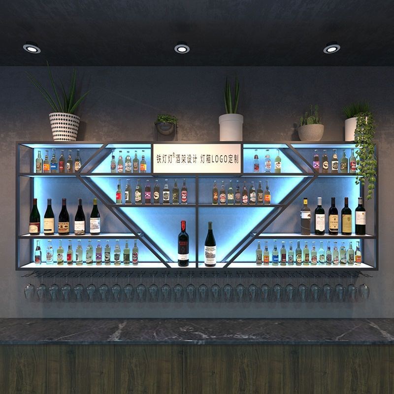 工业风吧台酒柜靠墙铁艺壁挂式红酒架子置物架挂墙餐厅酒水展示架