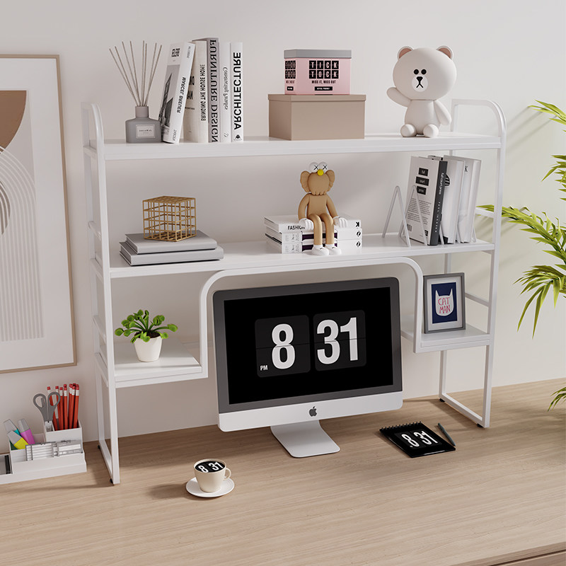 书架带洞洞板书桌收纳置物架桌面多层铁艺桌上架子学生电脑办公桌