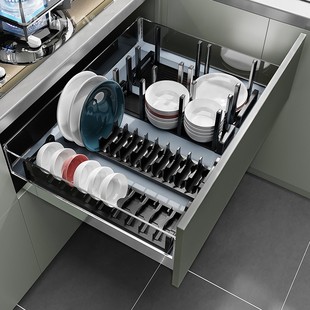 橱柜放碗架柜内厨房抽屉收纳分隔内置碗碟收纳架碗盘沥Z水架置物