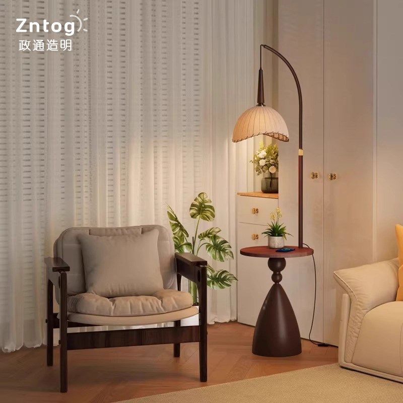 落地灯客厅沙发边中古风钓鱼灯卧室床头高级感置物一体无线充台灯,家装灯饰光源,置物功能落地灯,淘宝优惠券,粉丝福利购,淘宝优惠卷