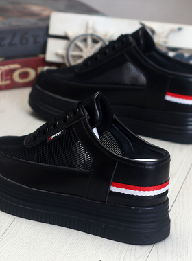 2021夏c镂空透气小白鞋女厚底内增高8CM无后跟懒人鞋半拖鞋试衣鞋