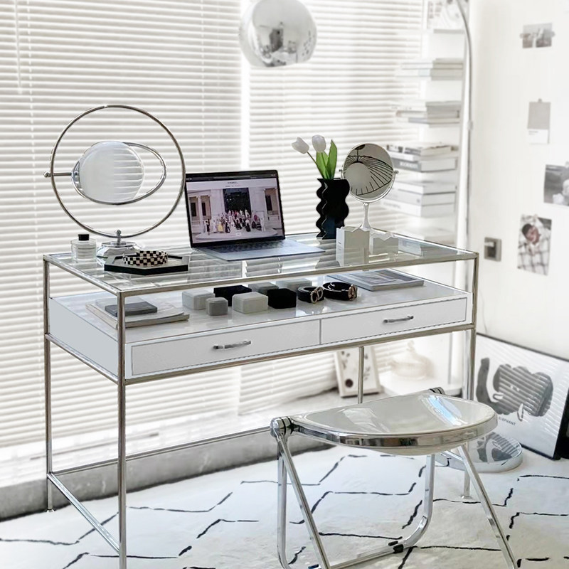 中古极简玻璃电脑桌办公桌卧室金属不锈钢化妆台桌书房写字电脑桌,住宅家具,电脑桌,淘宝优惠券,粉丝福利购,淘宝优惠卷