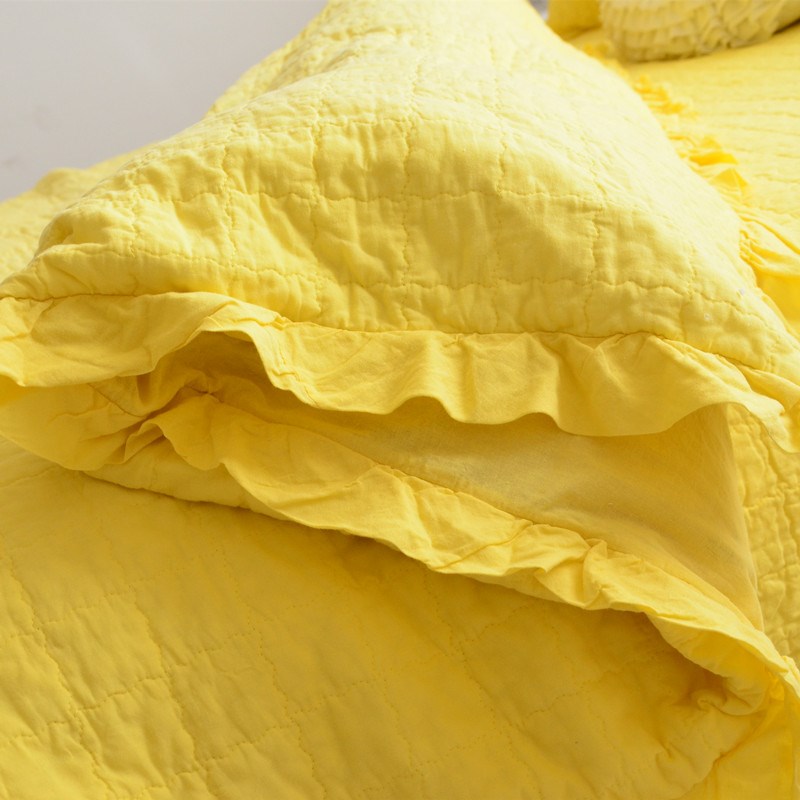 纯色韩式田园床盖绗缝被四件套床罩被套床单衍缝垫被黄色夏被