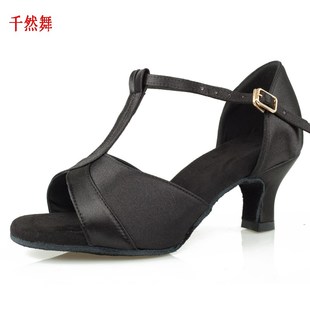 新款黑色鱼嘴拉丁舞鞋子女中跟软底高跟舞蹈鞋拉丁鞋子女士跳舞鞋