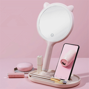 小镜子学生宿舍桌面n可立桌上化妆带灯梳妆镜led补光拍照手机支架