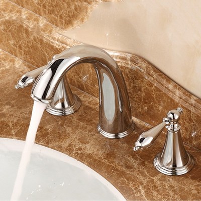 贝西台盆三件套冷热双把三孔全铜金色雅黑铬色亮面银水龙头外贸款