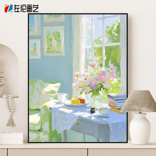 生活一角数字油画绿色系养眼2024新款手工diy填色涂色手绘油彩画