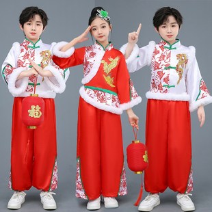 儿童安塞腰鼓服装军民大生产民歌演出服中小学秧歌舞龙打鼓表演服