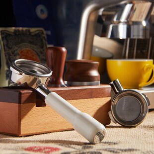 E61咖啡机手柄 冲煮头通用58mm不锈钢实木意式咖啡器具 无底手柄