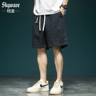 夏季 薄款 透气棉麻五分裤 新中式 裤 男宽松大码 休闲工装 高端亚麻短裤
