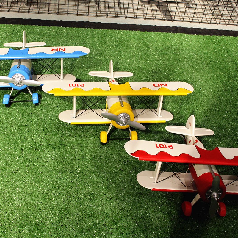 复古怀旧铁艺飞机铁皮模型 橱窗摆件摄影道具创意礼物金属工艺品