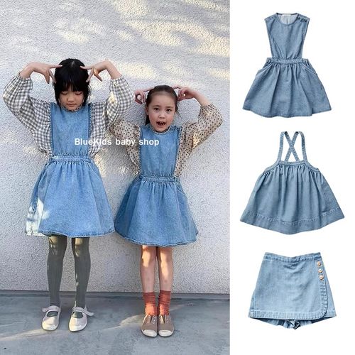 童装24春夏新款 女童水洗做旧洋气牛仔裙背心背带连衣裙宝宝裙裤
