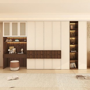 ENF级新中式 实木大衣柜卧室家用拼色衣帽间柜带梳妆台藤编组合柜