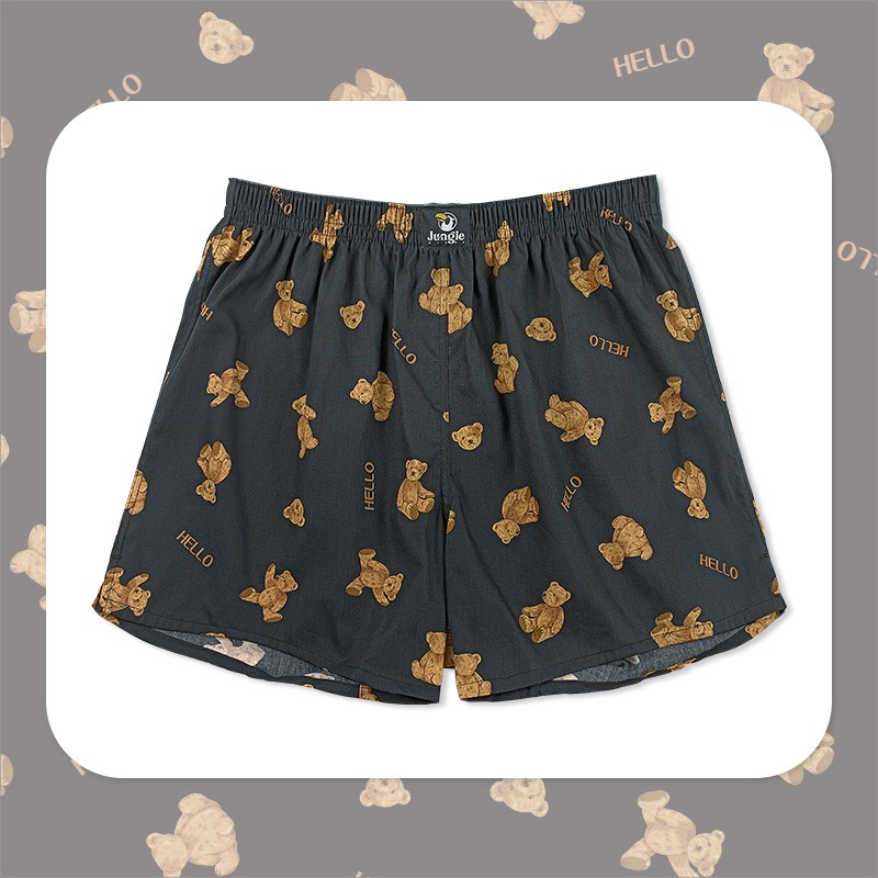 男士阿罗裤内裤男纯棉宽松舒适四角平角短睡裤衩头青年潮流印花夏