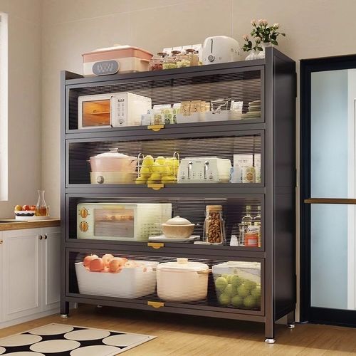 厨房置物架带门落地多层微波炉储物柜家用防尘收纳柜多功能储物柜