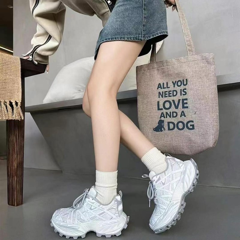 2025春季新款系带厚底增高运动鞋跑步鞋新款老爹鞋女鞋