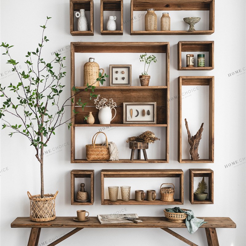 润家家居实木挂壁式书架自由组合格子柜吊柜置物架层架墙壁展示柜