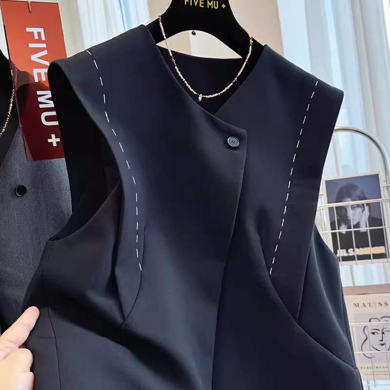 特大码300斤欧货气质西装马甲男女装春秋设计感小众无袖马夹背心2