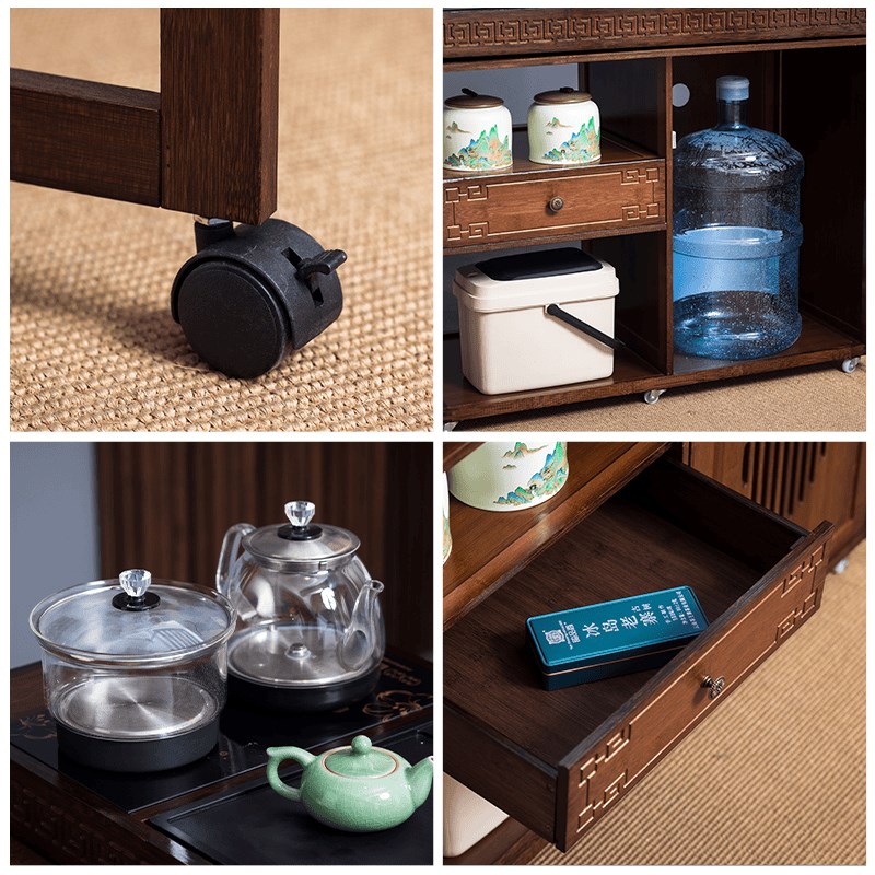 中式旋转茶桌阳台家用移动茶台喝茶桌椅组合小型茶几具烧水壶套装