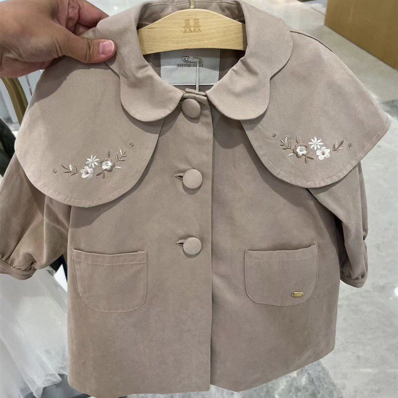 推荐 韩国童装 23秋新款女童宝时尚法式皮披肩洋气风衣 百搭外套