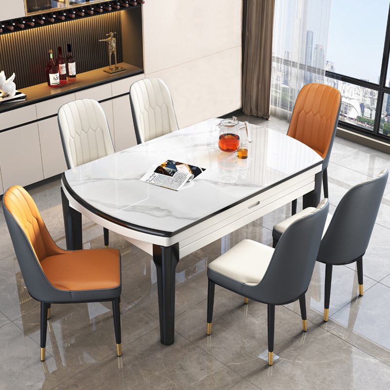 岩板餐桌椅子2024新款现代简约轻奢小户型家用吃饭可伸缩折叠变圆