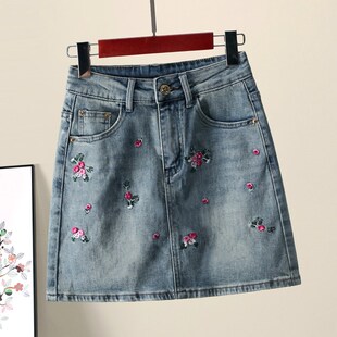 显瘦a字裙子百搭防走光 绣花牛仔裙短裙女2025新款 半身裙夏季 时尚
