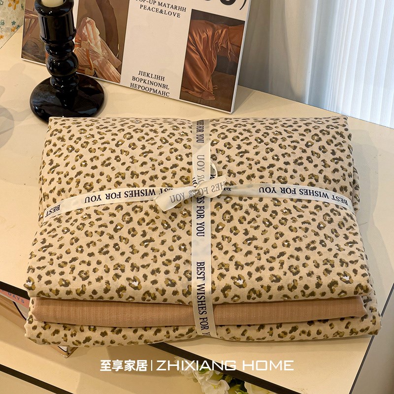 A类高级床上四件套双层纱水洗棉床单人被套罩床品学生宿舍三件套4