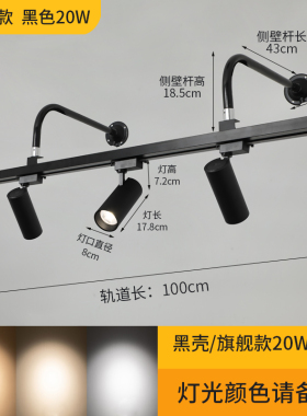 侧装射灯墙壁弯杆壁式明装长吊杆展会展览照画长臂led导轨桥架灯
