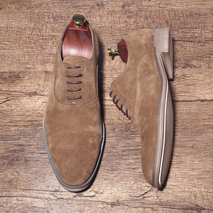 英伦复古特伦德三接头男士商务正装皮鞋反绒皮系带尖头办公室男鞋