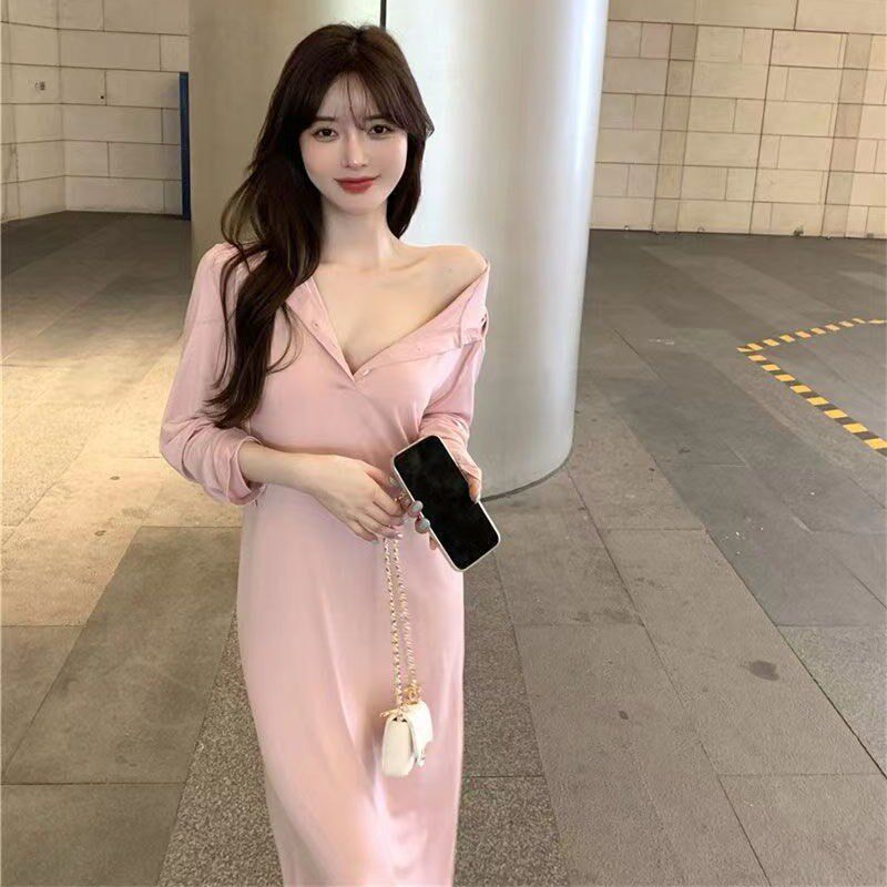 甜辣纯欲风休闲气质连衣裙女春秋韩版慵懒风宽松连帽中长款t恤裙