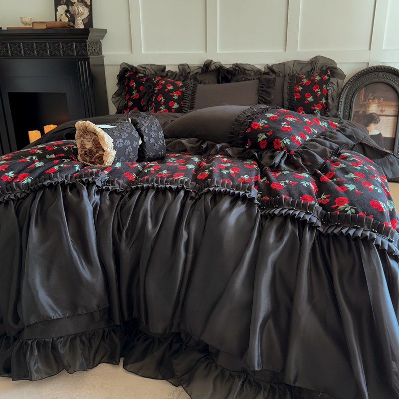 长绒棉印花四件套公主风纯棉玫瑰被套全棉床单床裙法式床品少女心