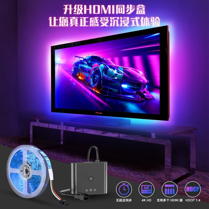 电视氛围灯流光溢彩随屏同步变色背景灯带条光随影动RBG屏幕同步