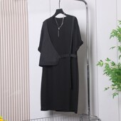 个性 假两件连衣裙女2025夏季 新款 大码 气质宽松黑色休闲短袖 直筒裙