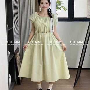 2025夏季孕妇连衣裙新款韩版简约百搭显瘦高腰纯色纯棉A字长裙