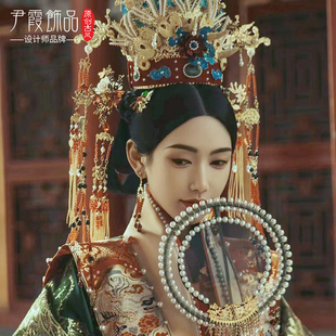 凤冠步摇流苏明制新娘头饰汉服婚礼发冠仿点翠2023新款 奢华大气