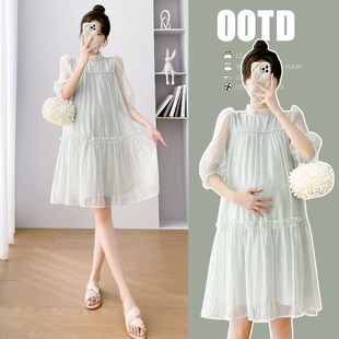 夏装 休闲网纱娃娃裙夏季 时尚 连衣裙宽松大码 孕妇裙 简约短袖 孕妇装