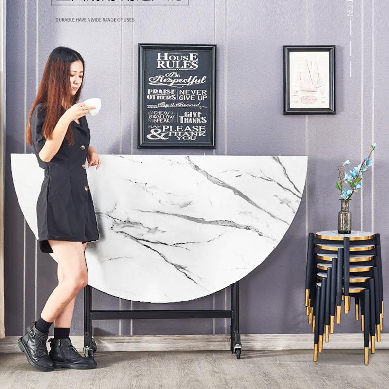 简约家用折叠桌吃饭大圆桌子10人饭桌酒店转盘可移动简易圆形餐桌