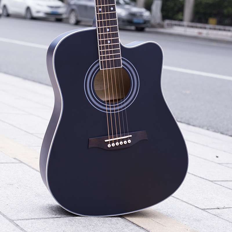 41寸民谣吉他guitar 初学椴木吉它 哑光黑色 缺角练习琴厂家