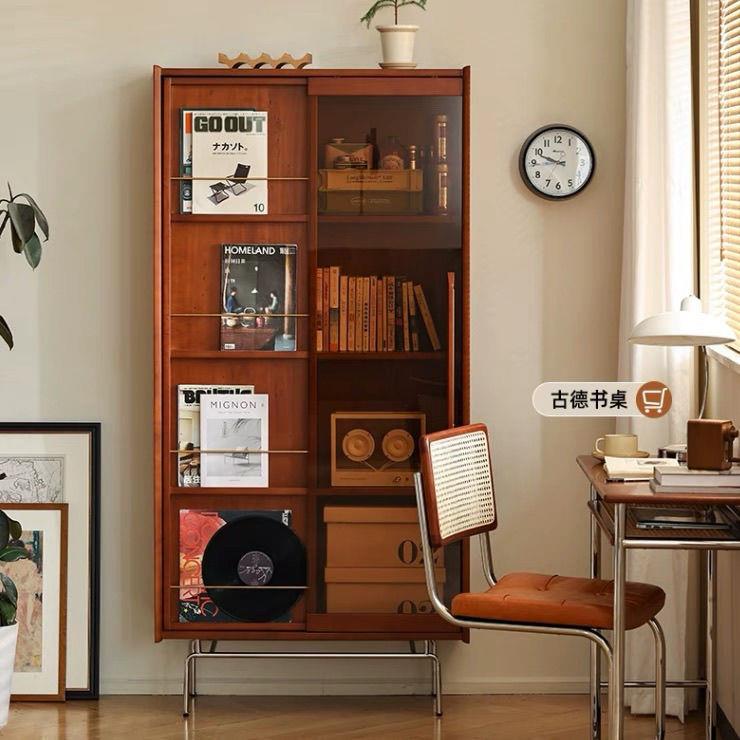 北欧实木复古书柜简约小户型客厅家用展示柜书房收纳杂志储物柜