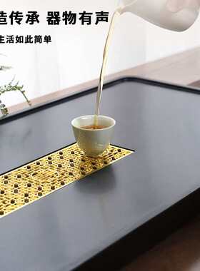 乌金石茶盘手工抛光面中式简约家用天然石头石材茶台排水茶海托盘